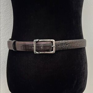 Vintage Harold Powell Embossed Espresso Leather Belt with Metal Buckle, Size L